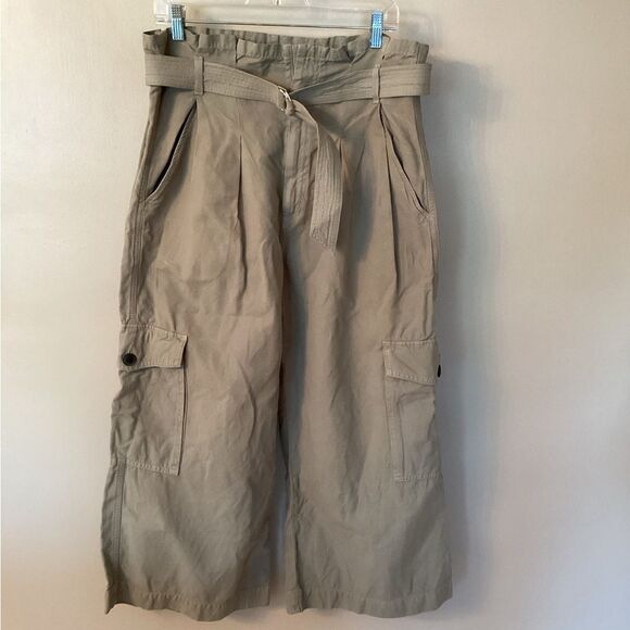 CITIZENS OF HUMANITY GREEN WIDE LEG LIZETTE PAPERBAG WAIST CARGO TROUSER PANTS - Picture 2 of 9